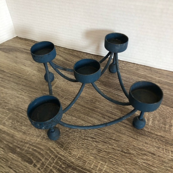 Vtg Blue Metal Tealight Candle Holder - Picture 3 of 13